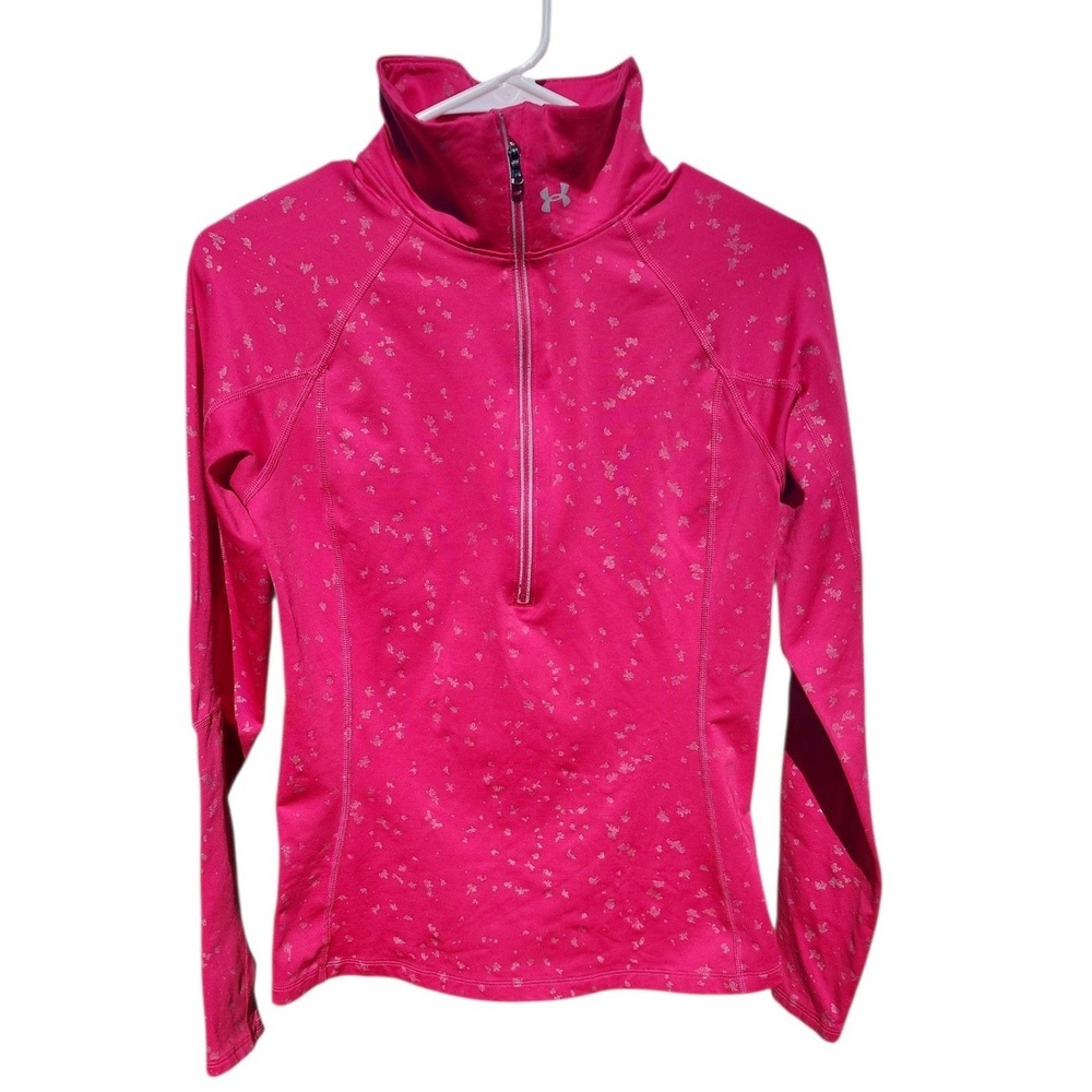 Under Armour ColdGear Womens Small Pink Splatter 1/4 Zip Pullover Thumbholes